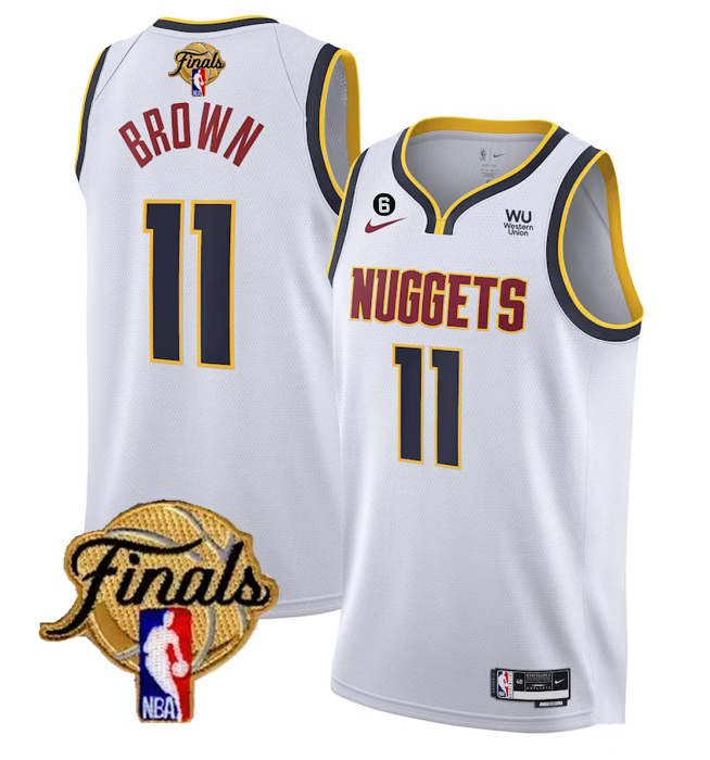 Men's Denver Nuggets #11 Bruce Brown White 2023 Finals Association Edition With NO.6 Patch Stitched Basketball Jersey